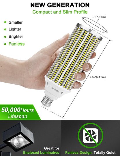 DragonLight 80W LED Corn Bulbs 5000K Daylight E26/E39 Base 9,600LM [Pack of 2]