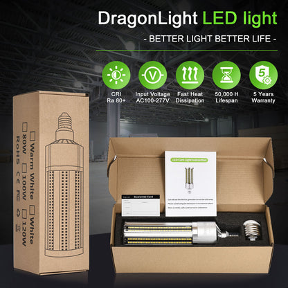 2025 Upgraded 60W LED Corn Bulb Fanless 6000K Daylight E26/E39 Base 7,200LM - UL Listed