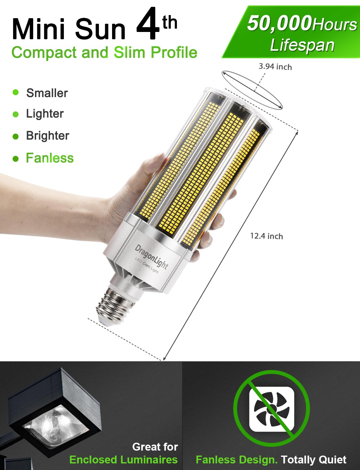 2025 Upgraded 240W Commercial Grade LED Corn Bulb Fanless 5000K Daylight E39 Base 32,400LM - UL Listed