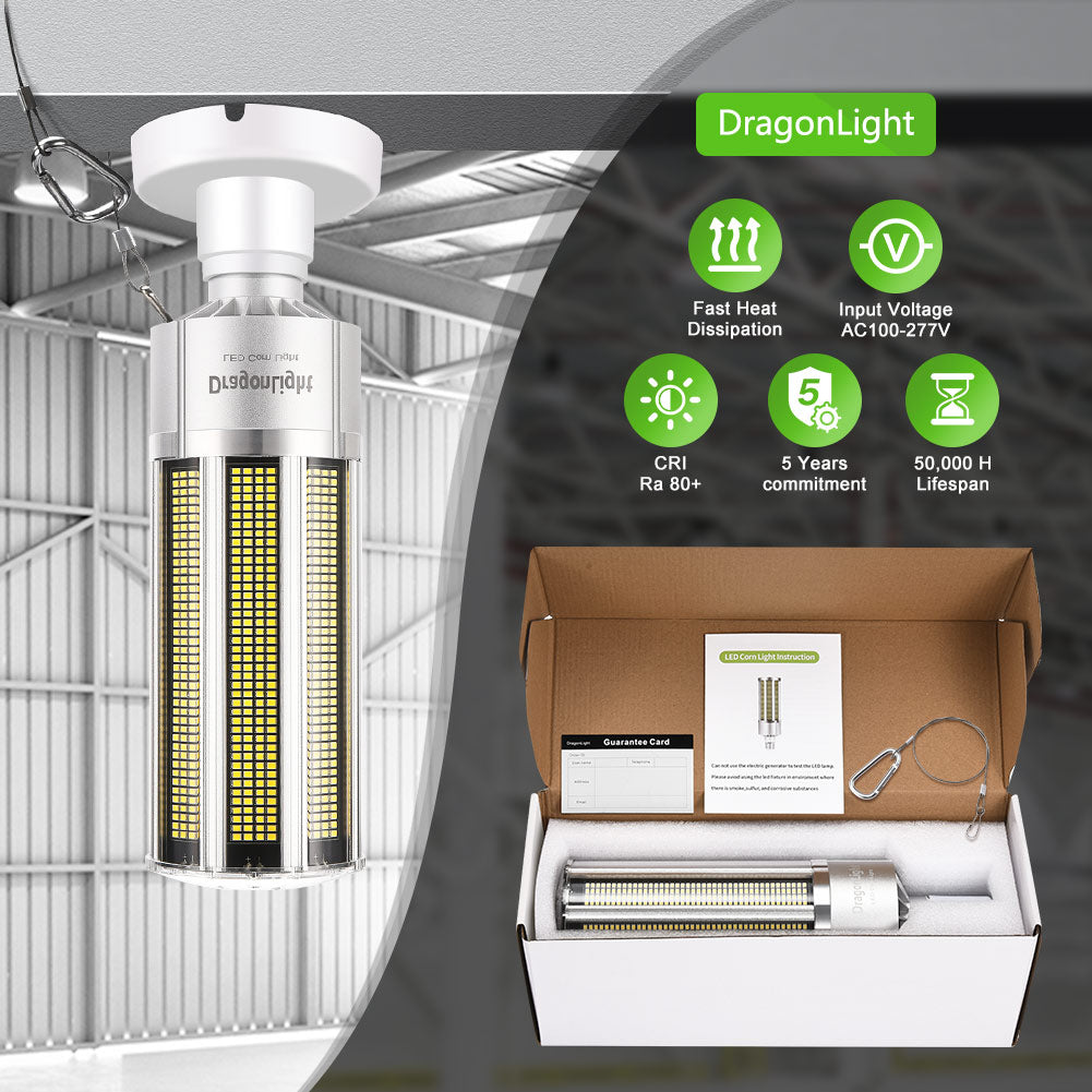 2025 Upgraded 240W Commercial Grade LED Corn Bulb Fanless 5000K Daylight E39 Base 32,400LM - UL Listed