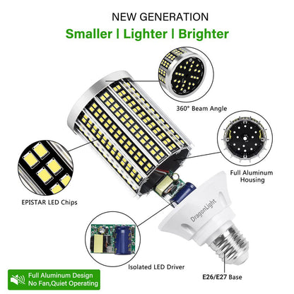 DragonLight 30W LED Corn Bulbs 3000K Warm White E26 Base 3,600LM [Pack of 2]