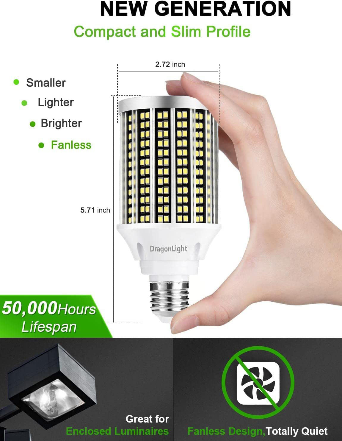 DragonLight 30W LED Corn Bulbs 6000K Daylight E26 Base 3,600LM [Pack of 2]