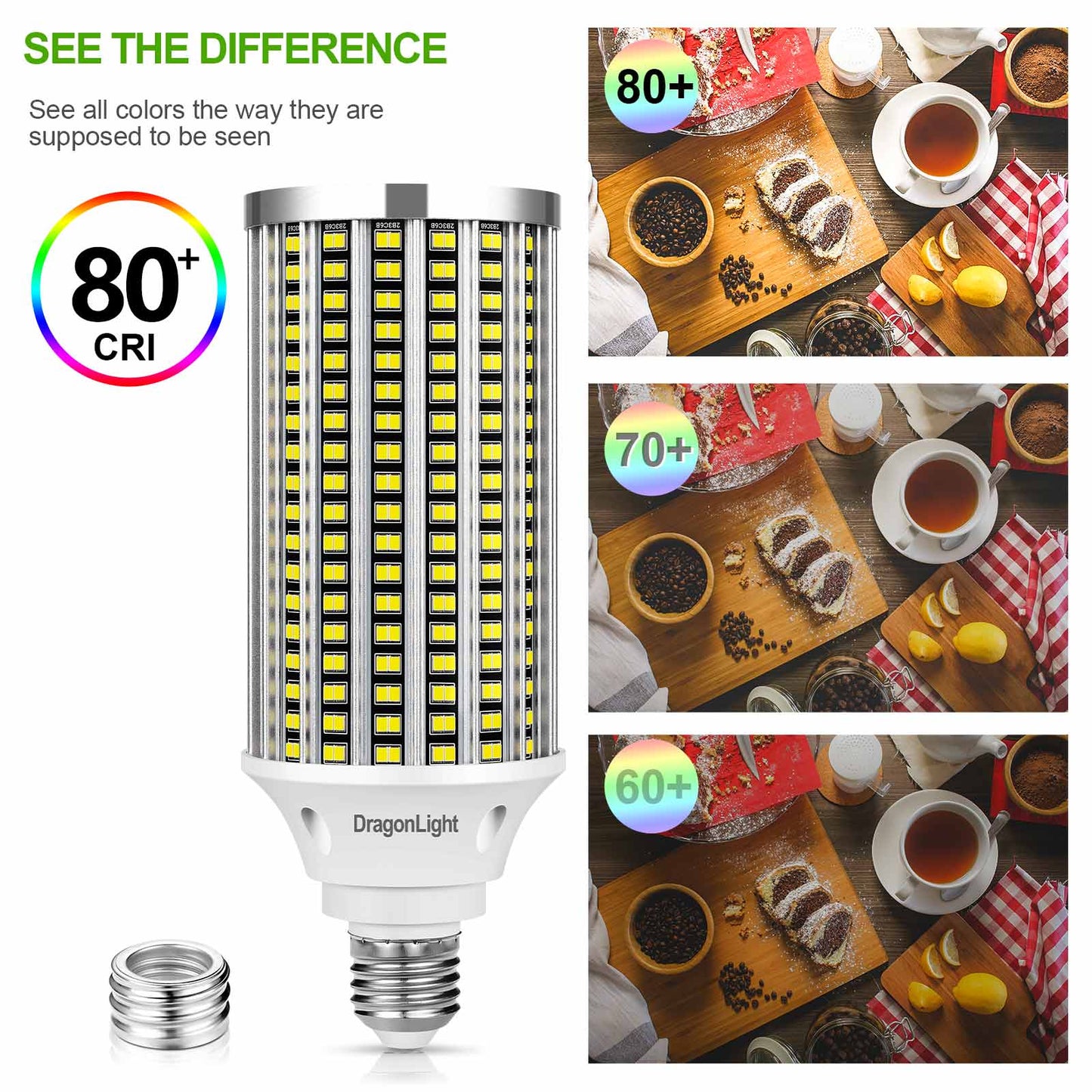 DragonLight 60W LED Corn Bulbs 6000K Daylight E26/E39 Base 7,200LM [Twin Value Pack]