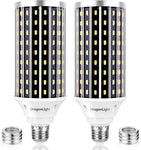 DragonLight 50W LED Corn Bulbs 3000K Warm White E26/E39 Base 5,000LM [Twin Value Pack]