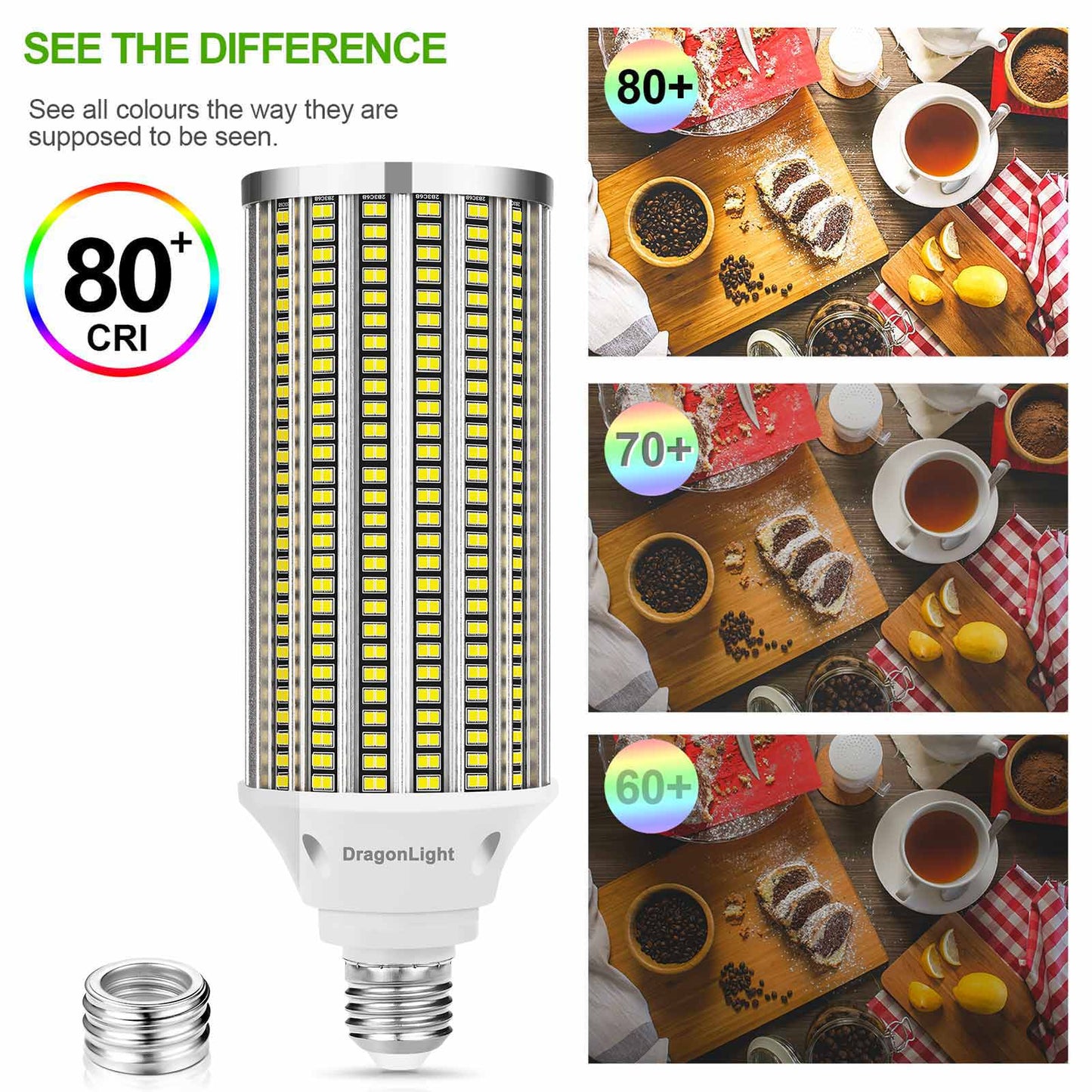 DragonLight 80W LED Corn Bulbs 5000K Daylight E26/E39 Base 9,600LM [Pack of 2]