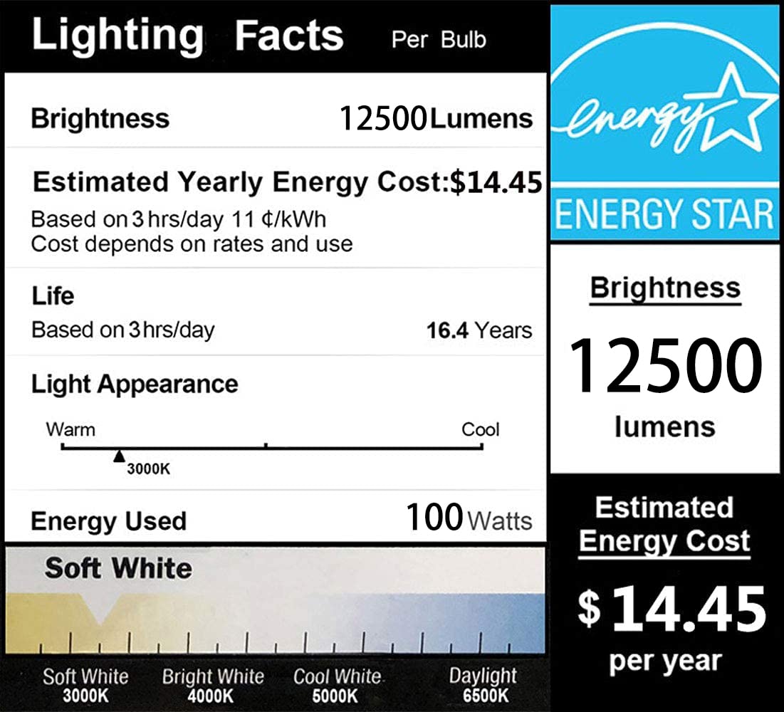 DragonLight 100W Commercial Grade LED Corn Bulb Fanless 3000K Warm White E26/E39 Base 12,500LM- UL Listed