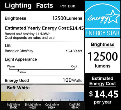 DragonLight 100W Commercial Grade LED Corn Bulb Fanless 3000K Warm White E26/E39 Base 12,500LM- UL Listed