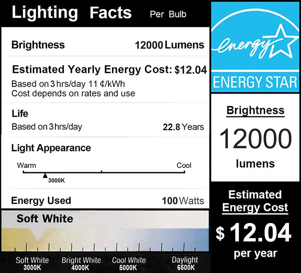 DragonLight 100W Commercial Grade LED Corn Bulb 3000K Warm White E26/E39 Base 12,000LM - UL Listed