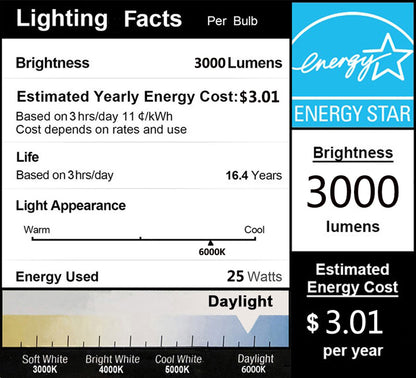 DragonLight 25W LED Corn Light Bulb Fanless 6000K Daylight E26/E39 Base 3,000LM - UL Listed