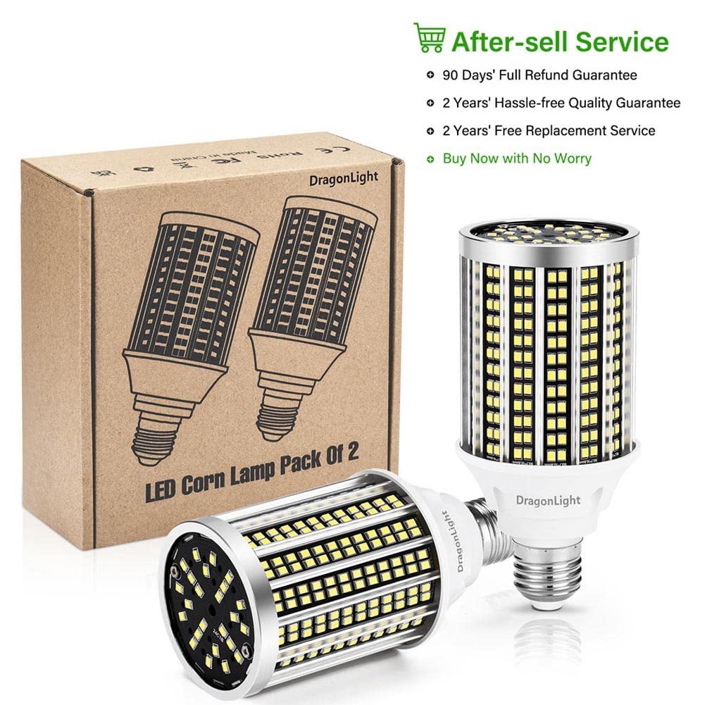 DragonLight 30W LED Corn Bulbs 3000K Warm White E26 Base 3,600LM [Pack of 2]