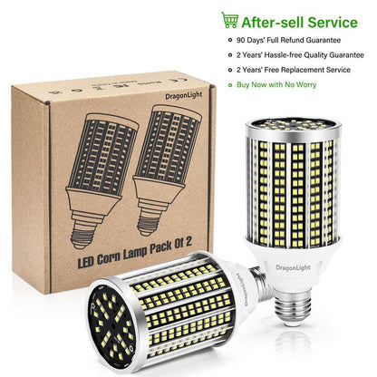 DragonLight 30W LED Corn Bulbs 3000K Warm White E26 Base 3,600LM [Pack of 2]