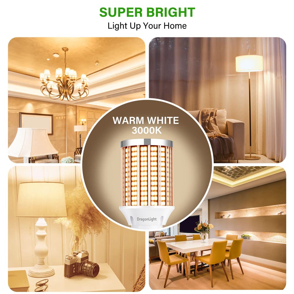 DragonLight 30W LED Corn Bulbs 3000K Warm White E26 Base 3,600LM [Pack of 2]