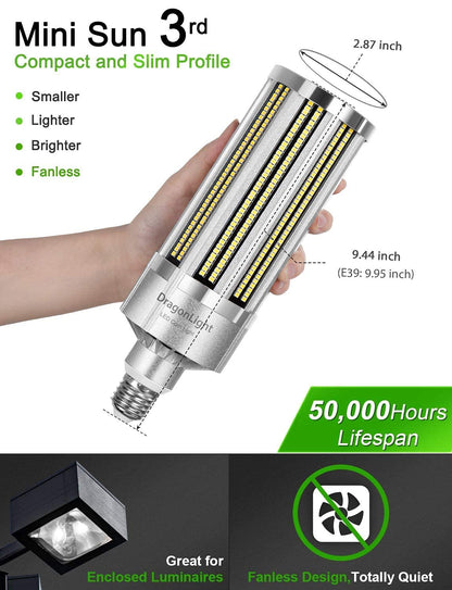 DragonLight 80W Commercial Grade LED Corn Bulb Fanless 3000K Warm White E26/E39 Base 9,600LM - UL Listed