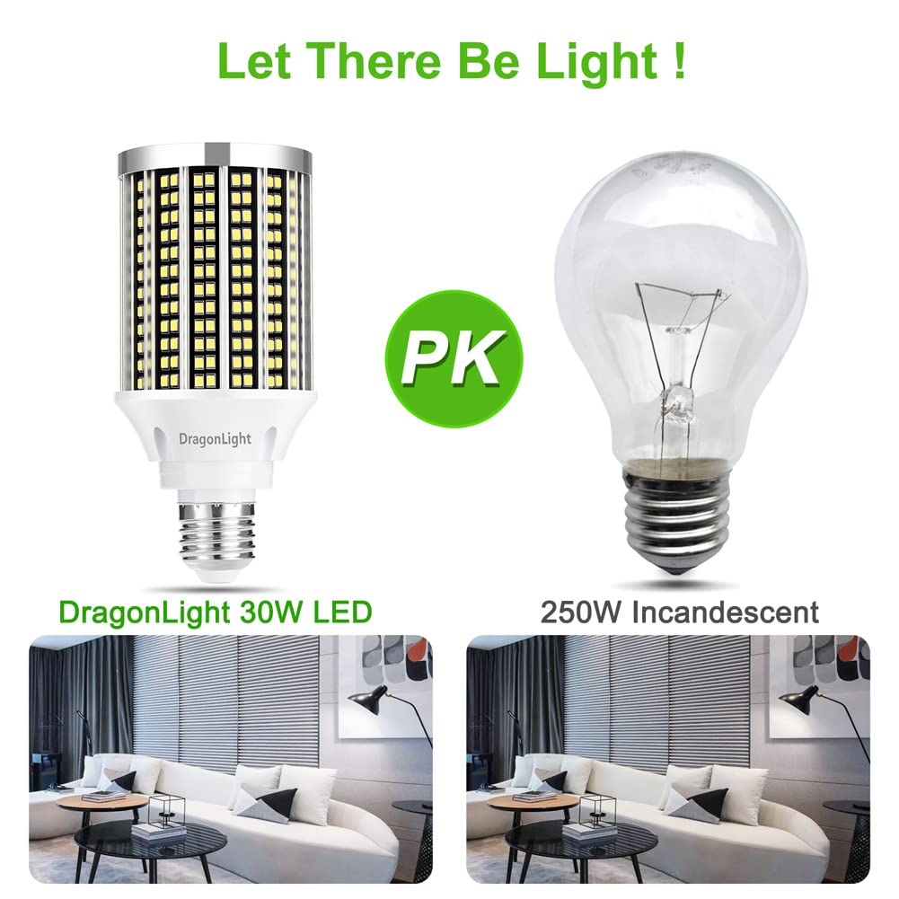 DragonLight 30W LED Corn Bulbs 6000K Daylight E26 Base 3,600LM [Pack of 2]
