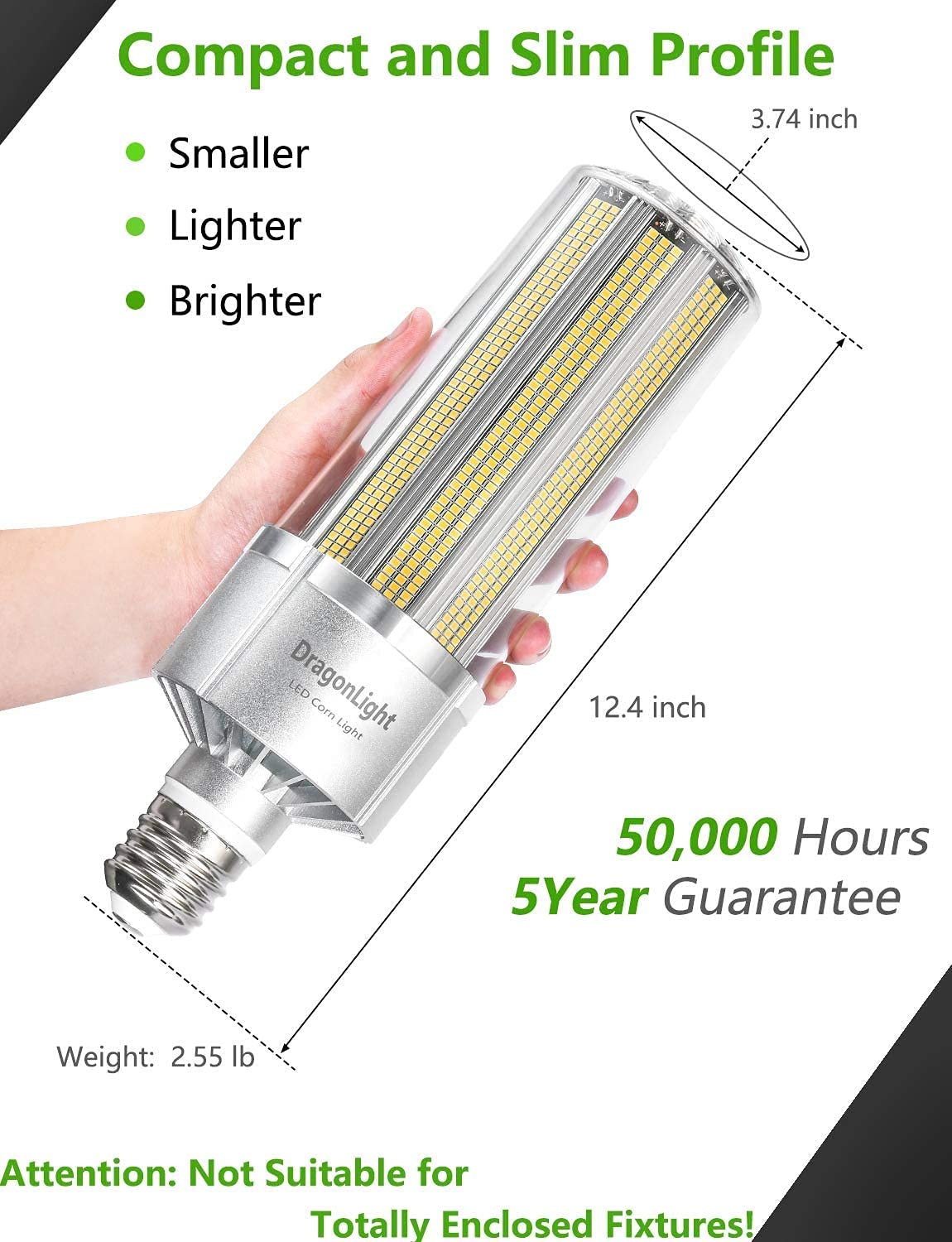 DragonLight 240W Commercial Grade LED Corn Bulb 3000K Warm White E39 Base 32,400LM - UL Listed