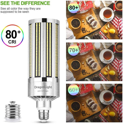 DragonLight 80W Commercial Grade LED Corn Bulb Fanless 3000K Warm White E26/E39 Base 9,600LM - UL Listed