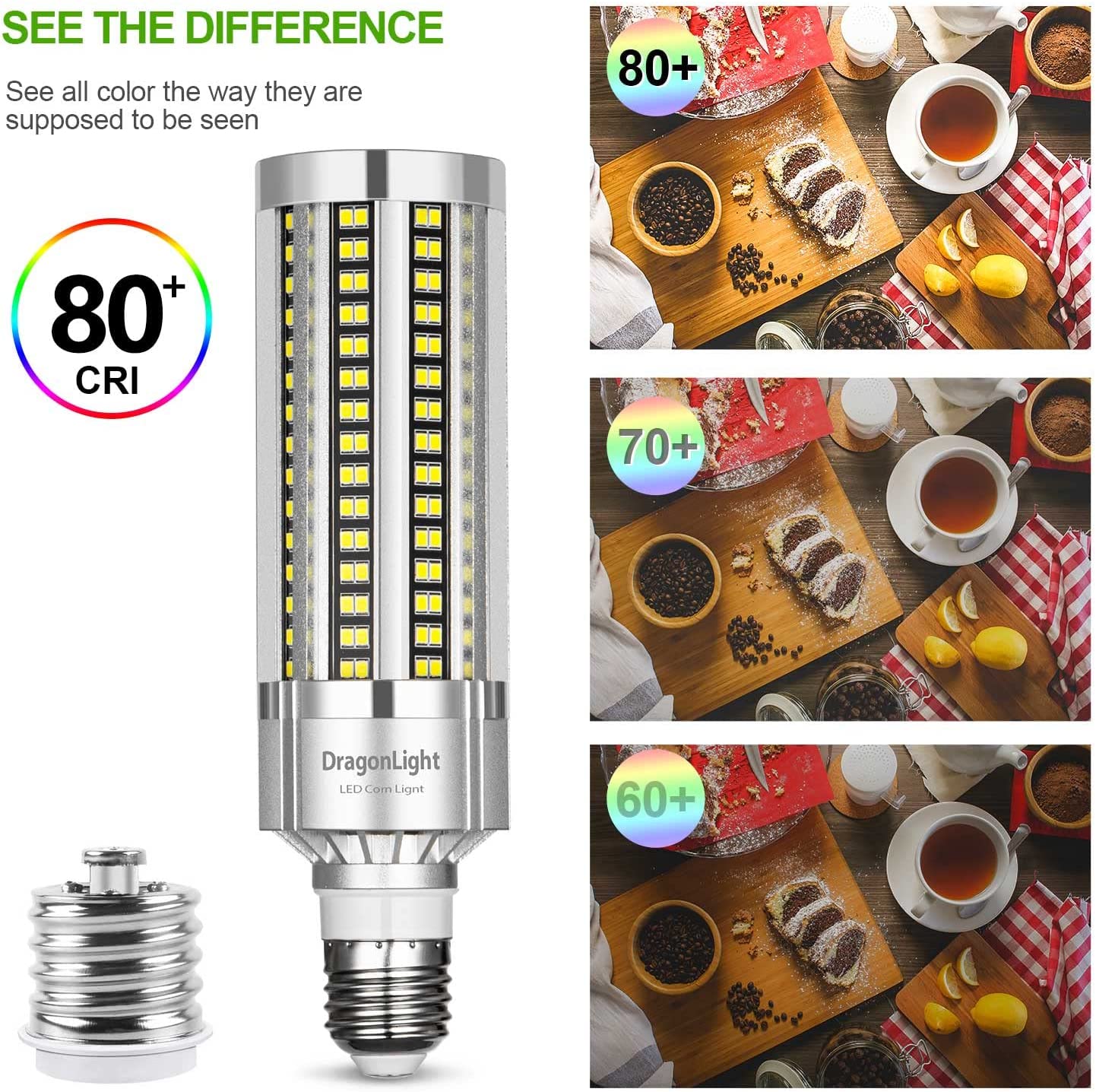 DragonLight 50W LED Corn Bulb Fanless 6000K Daylight E26/E39 Base 6,000LM - UL Listed