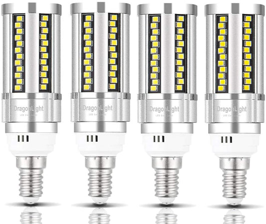 DragonLight 15W LED Corn Bulbs Fanless 6000K Daylight E12 Base 1800LM [Pack of 4] - UL listed