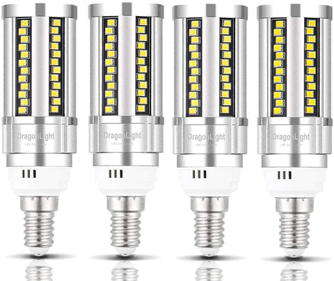 DragonLight 15W LED Corn Bulbs Fanless 6000K Daylight E12 Base 1800LM [Pack of 4] - UL listed