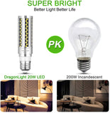 DragonLight 20W LED Corn Bulbs Fanless 3000K Warm White E26 Base 2,400LM [Pack of 2] - UL Listed