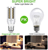 DragonLight 15W LED Corn Bulbs Fanless 3000K Warm White E26 Base 1800LM [Pack of 4] - UL listed