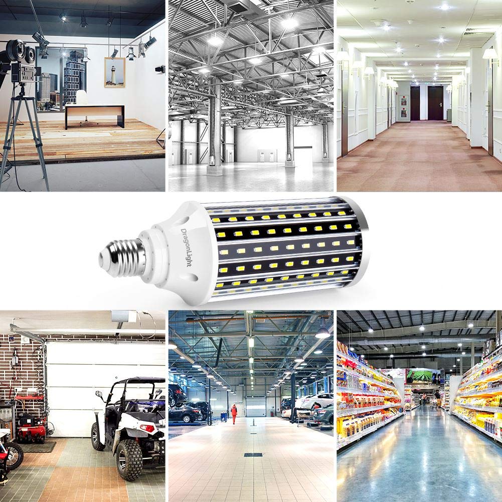 DragonLight 50W LED Corn Bulbs 6000K Daylight E26/E39 Base 5,000LM [Pack of 2]