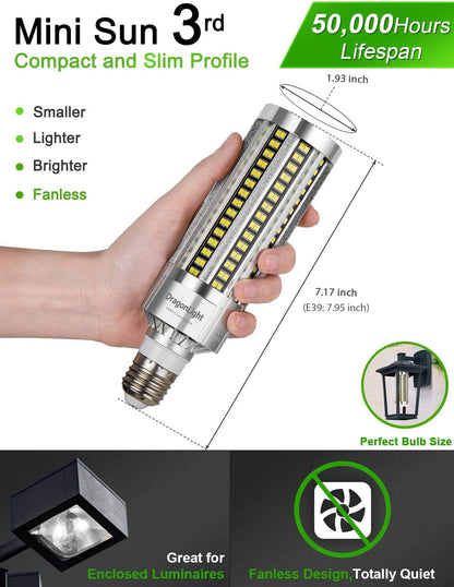 DragonLight 54W LED Corn Bulb Fanless 3000K Warm White E26/E39 Base 6,500LM - UL Listed