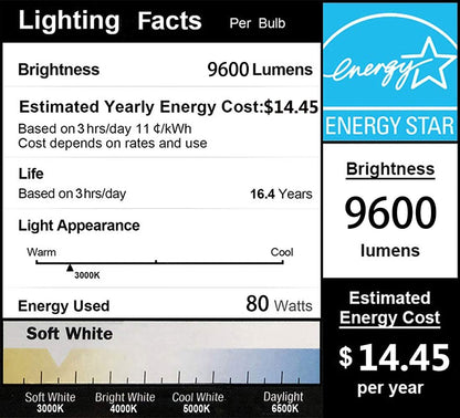 DragonLight 80W Commercial Grade LED Corn Bulb Fanless 3000K Warm White E26/E39 Base 9,600LM - UL Listed