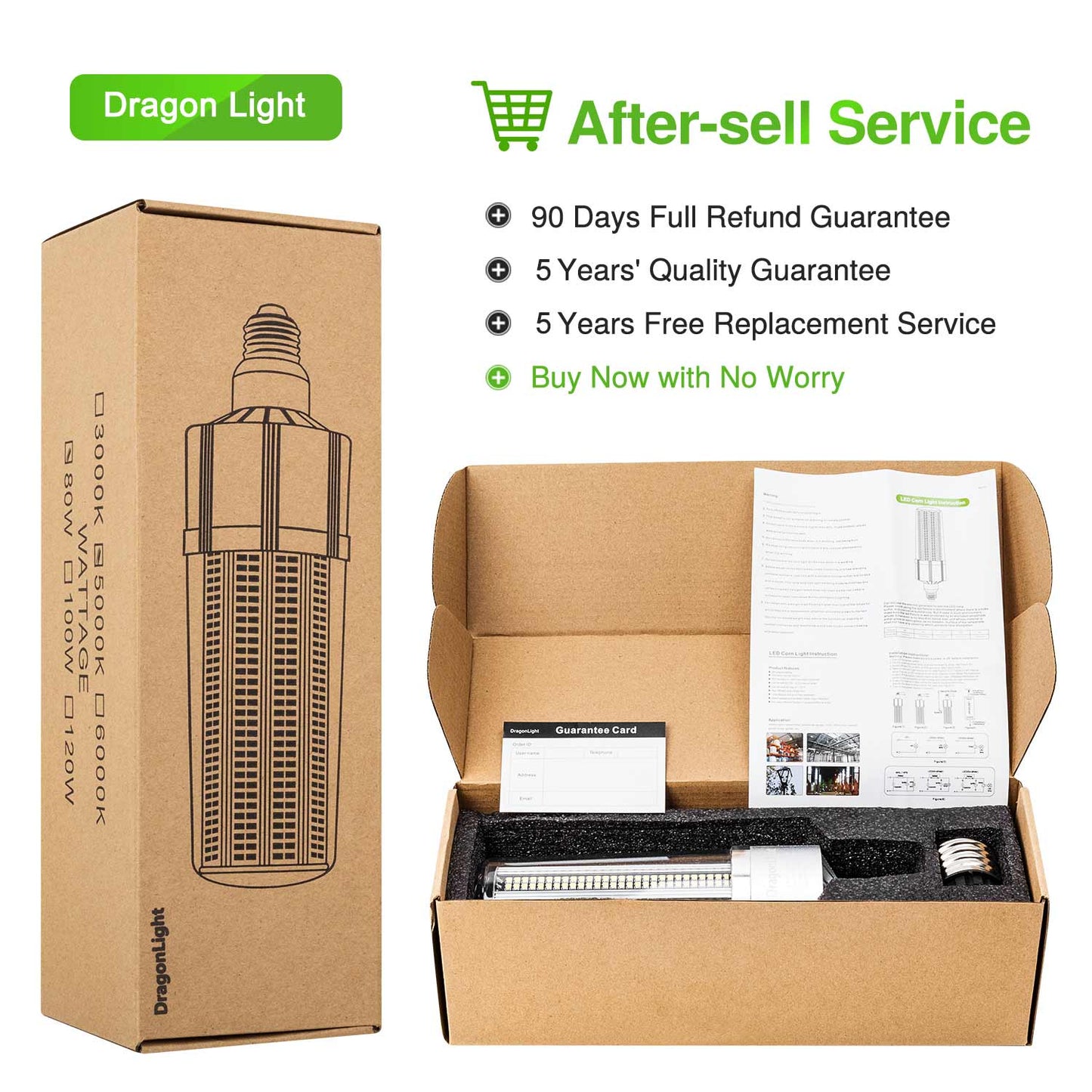 DragonLight 80W Commercial Grade LED Corn Bulb 5000K Daylight E26/E39 Base 9,600LM - UL Listed