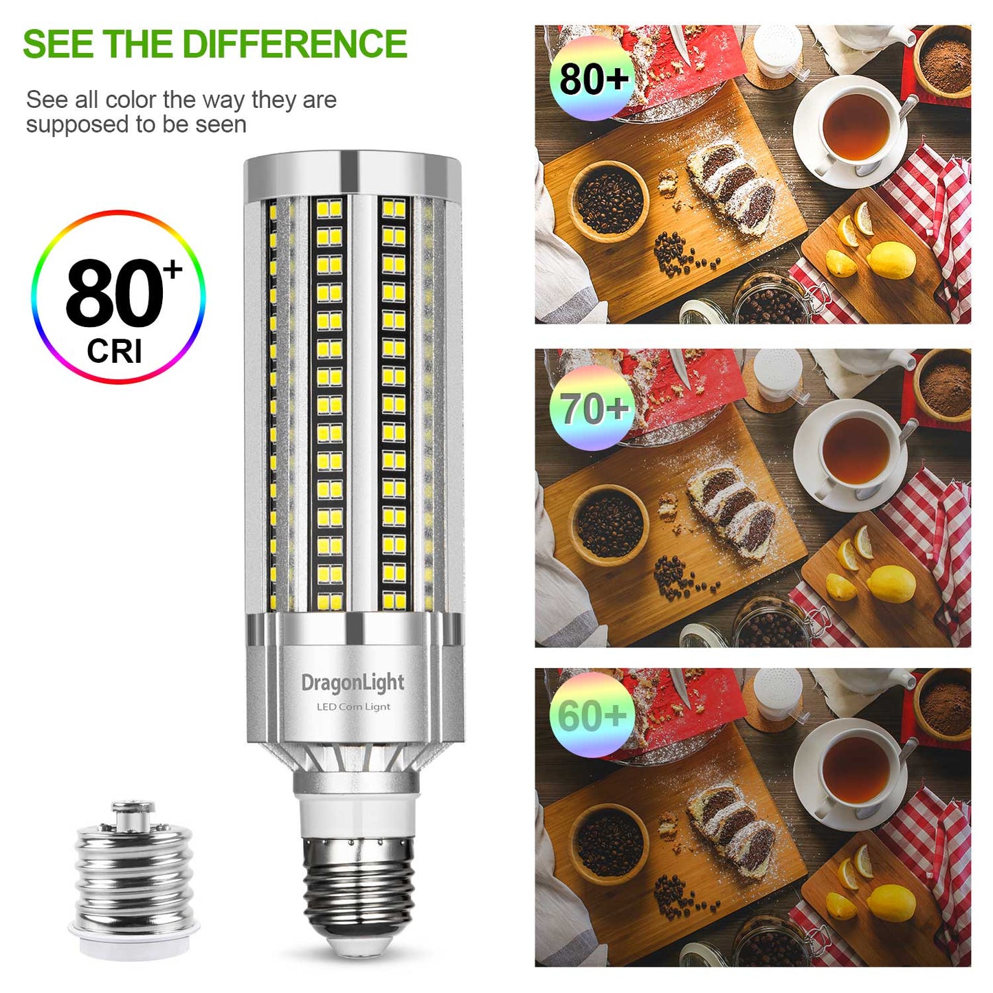DragonLight 60W LED Corn Bulb Fanless 5000K Daylight E26/E39 Base 7,200LM - UL Listed